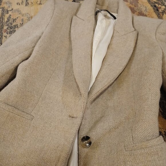 ZARA Wool Blend Single Breasted Tan/Cream Coat XS - Picture 6 of 13